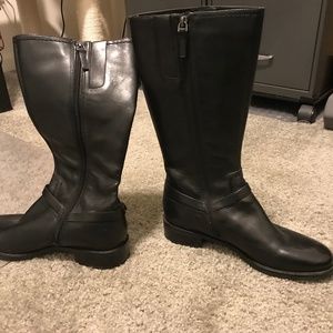 Ecco tall leather boots black ankle buckle size 39 euro women’s